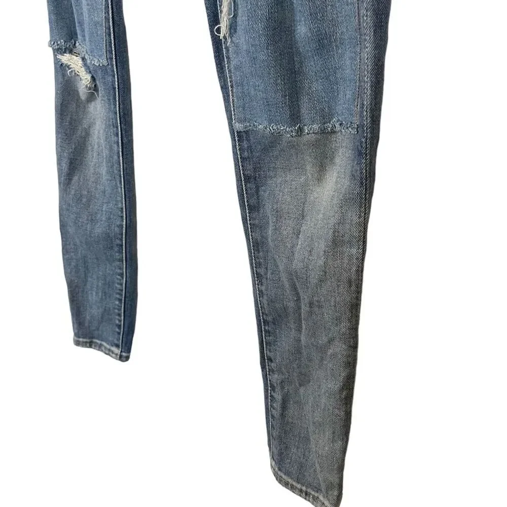 LEVI'S 721 HIGH RISE SKINNY Medium Blue Wash Distressed Red Tab Jeans sz 26 x 32